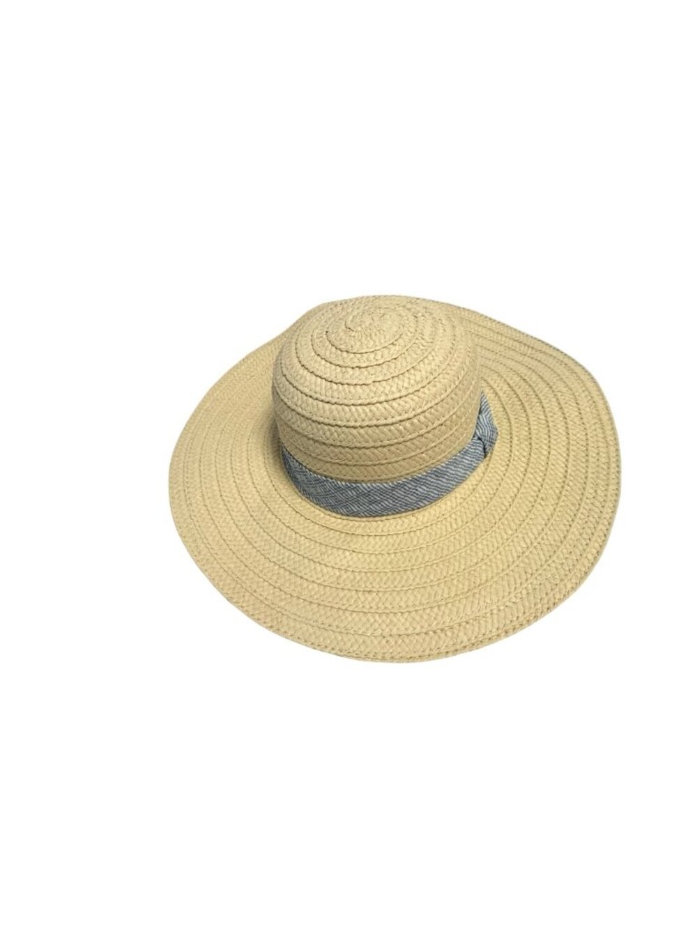 A New Day Wide Brim Straw Sun Hat Blue Striped Band Natural NWT 2018